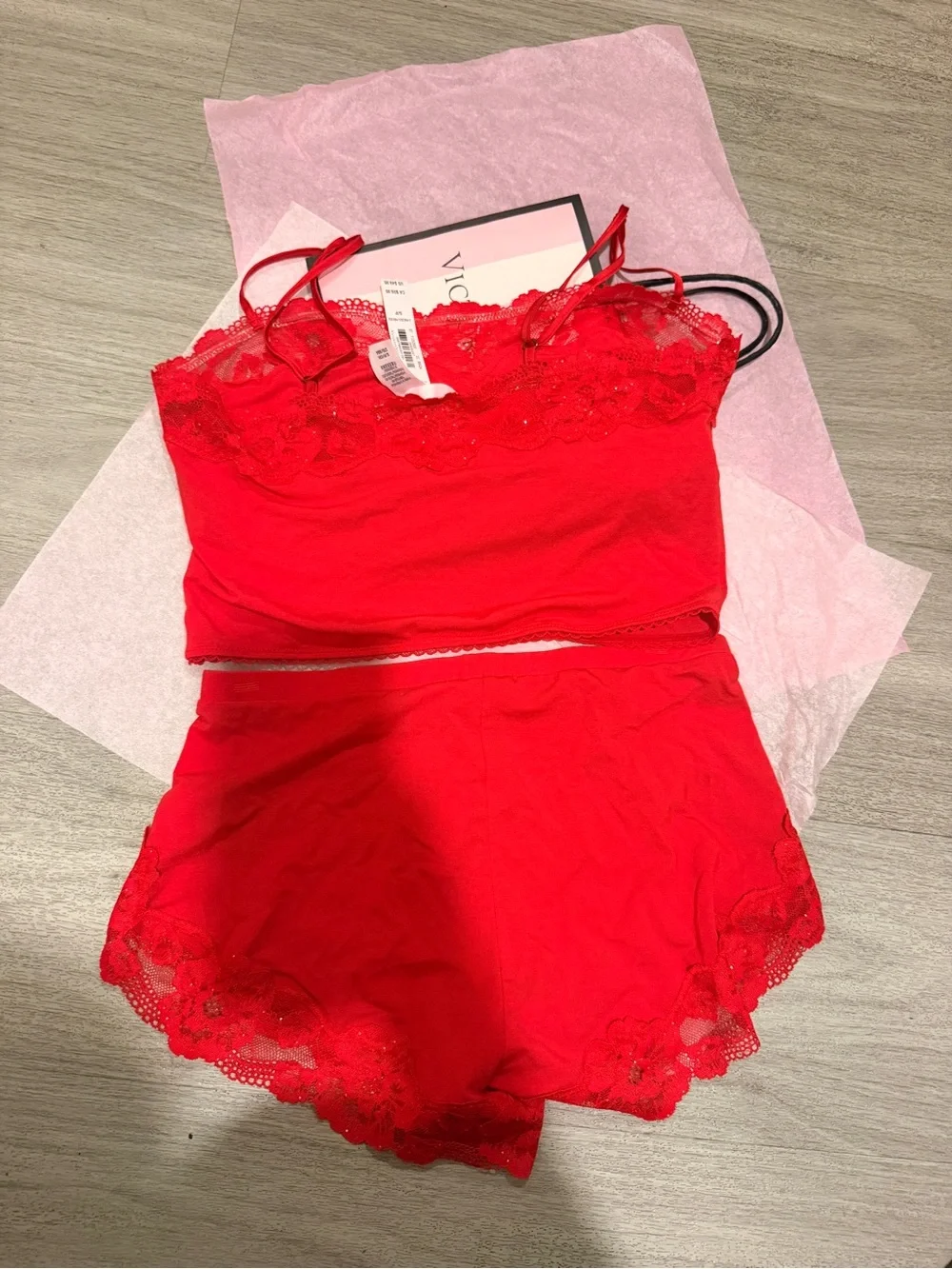 New VICTORIA'S SECRET Modal Soft & Lace Trim Straight-Neck Cami Set S